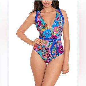 Skinny Dippers Tapestry Cinch One-Piece Swimsuit